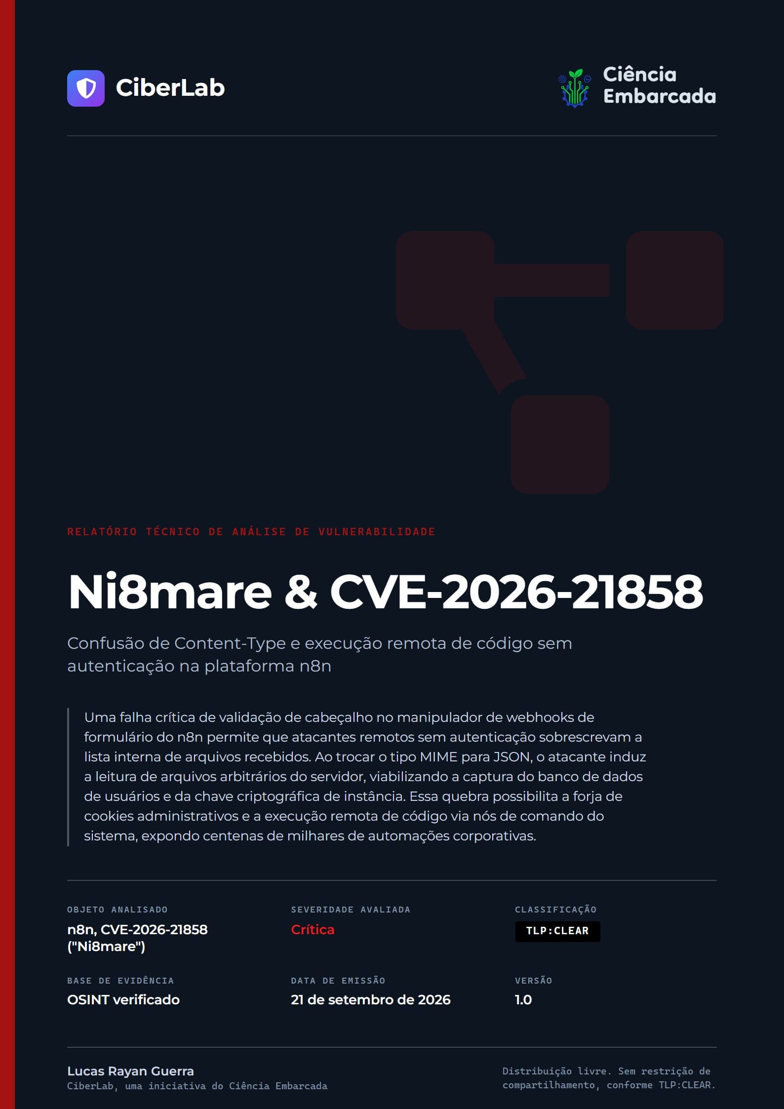 Capa do relatório Ni8mare & CVE-2026-21858
